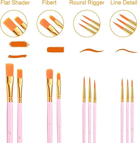 Miniatura 2 de Juego de pinceles de pintura acrílica, (20 paquetes200 unidades), cepillos de pelo de nailon para óleo y acuarela, juego perfecto de pintura