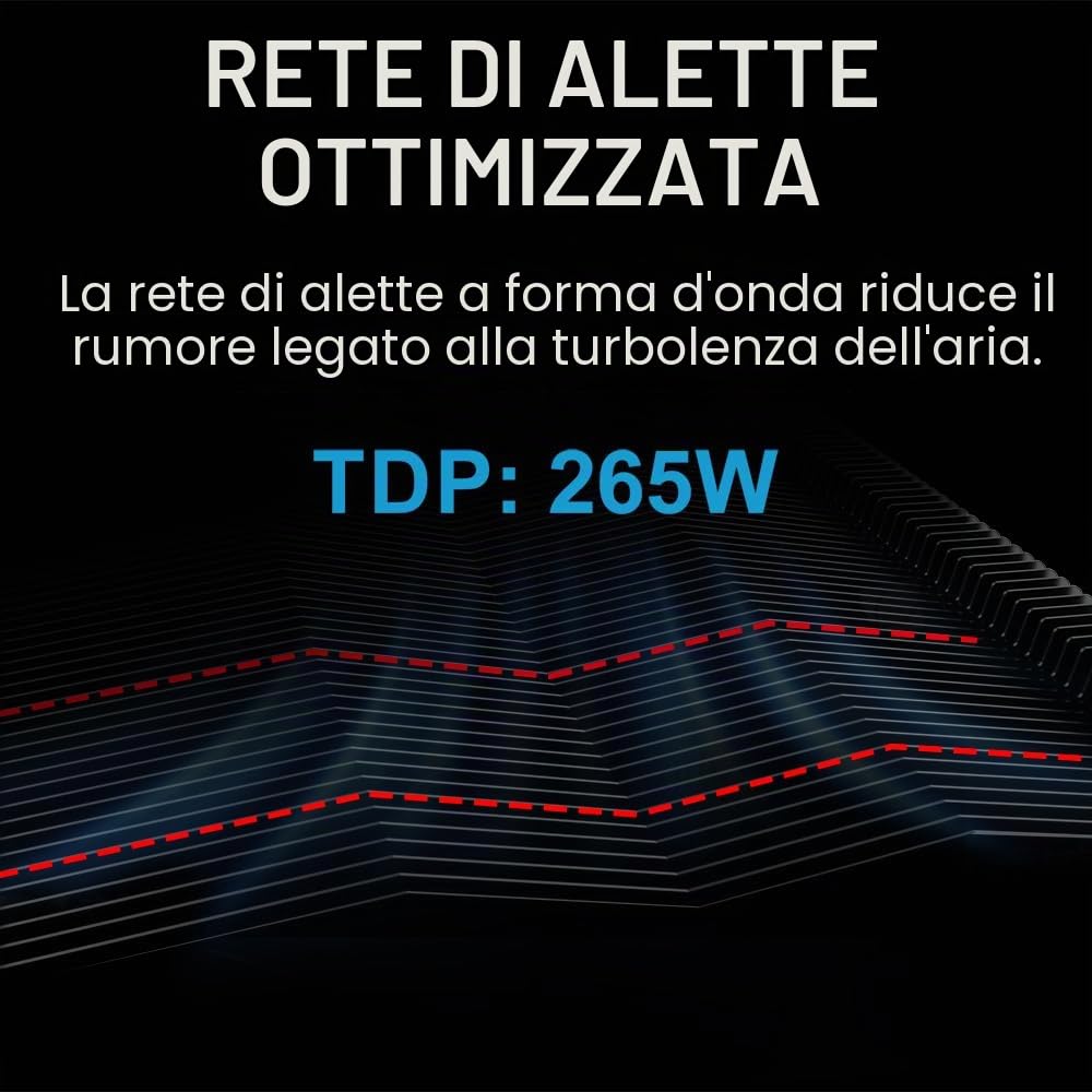 Dissip. Aria SAMA A60E, Doppia Torre, 6 Heatpipe, 265W, Intel/AMD, Argento