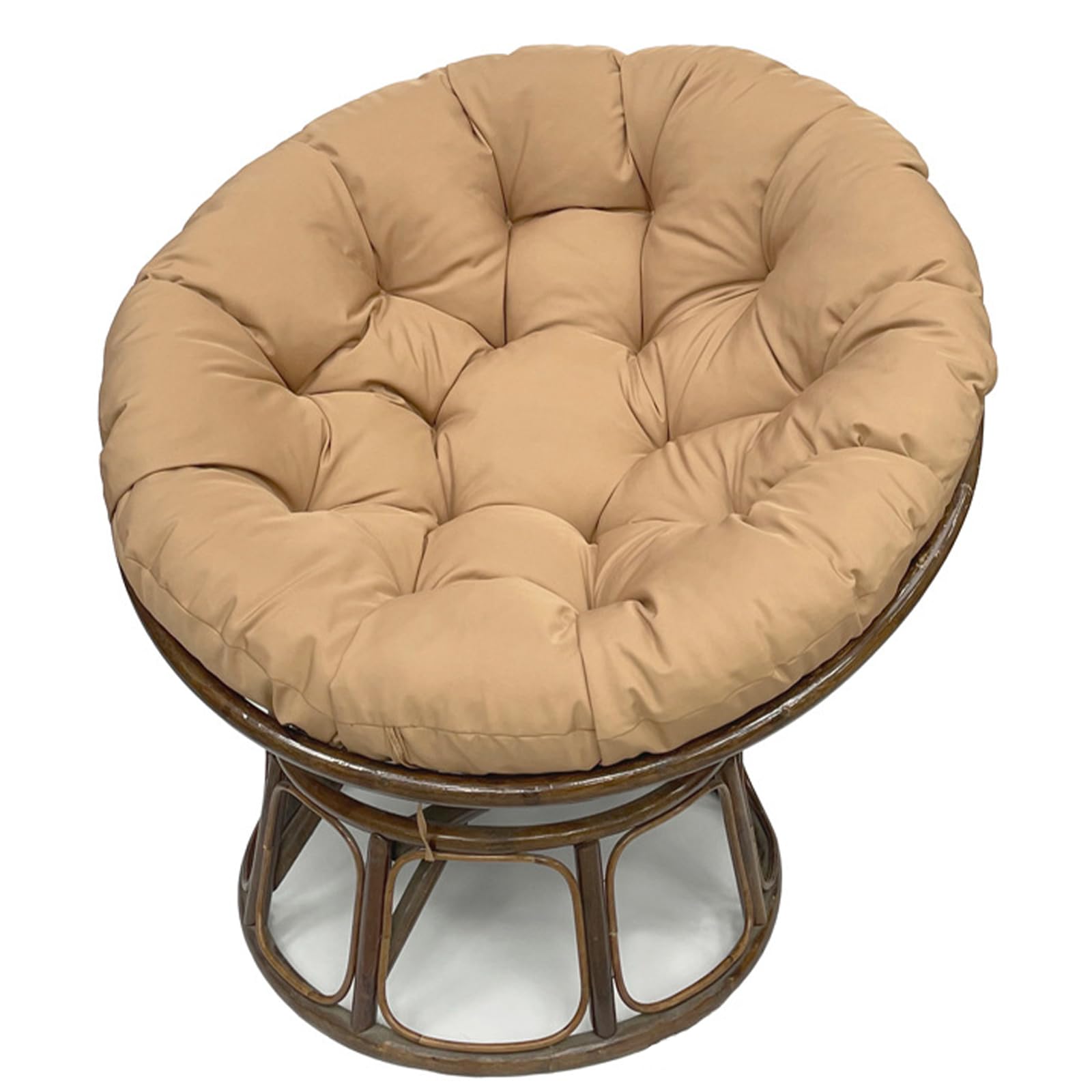 FUYAO Round Papasan Chair Cushion, Thick Pearl Cotton Filling Swing Cushions, Removable Papasan Wicker Rattan Egg Chair Pad With Non-slip Ties, For Indoor/Outdoor(Size:110cm,Color:Khaki)