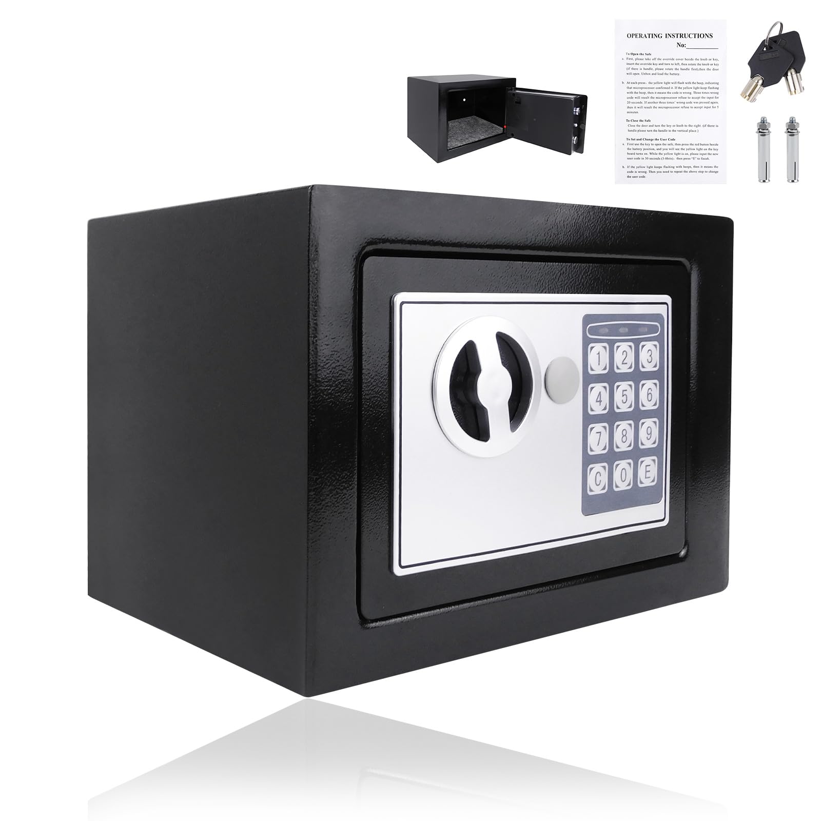 4.6L Digital Safe Box - Key & Password Home Security Safe for Documents/cash/money, Auto-Lock (22.9x17.2x17.1cm)