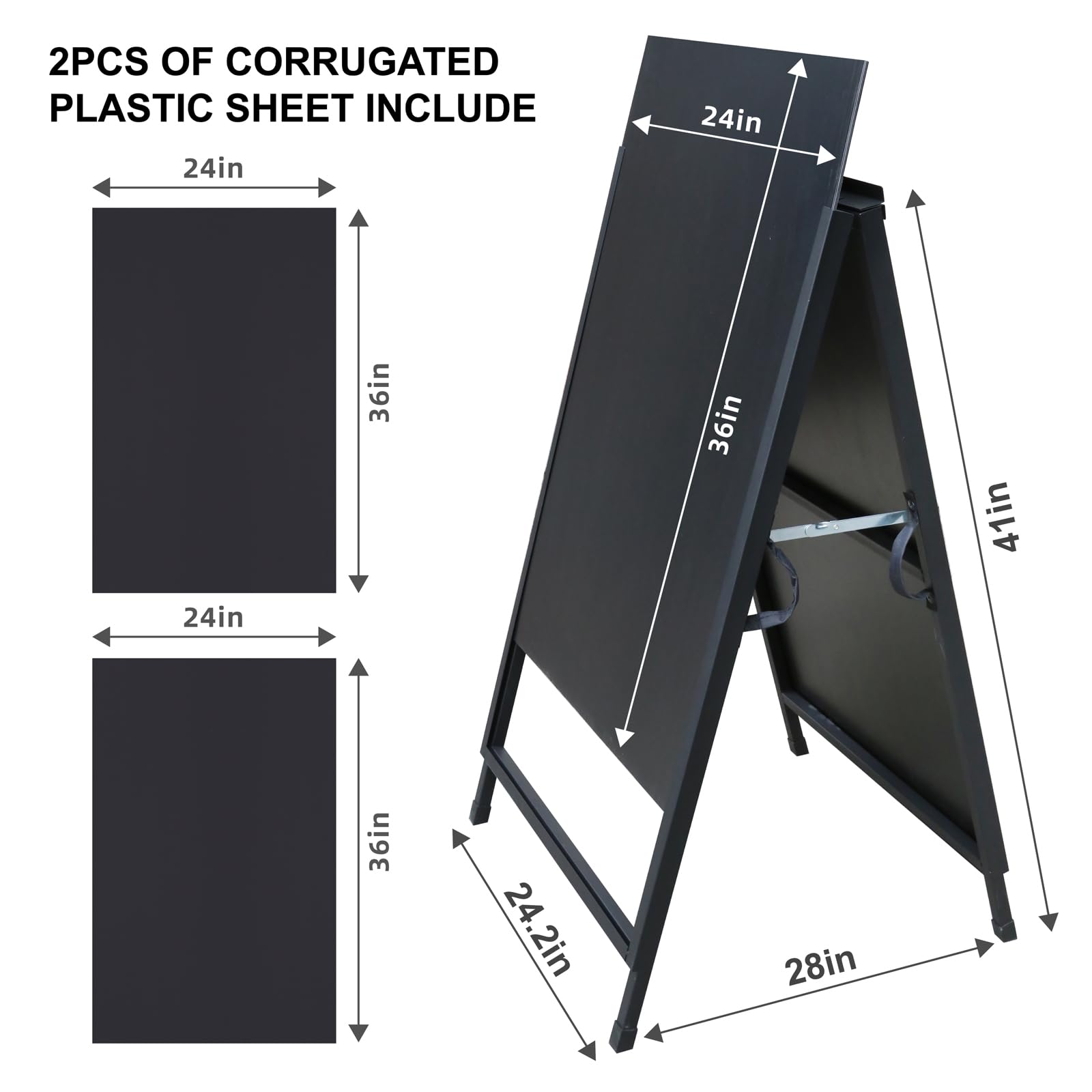 Pionites Cartel de acero de doble cara plegable para acera, 61 x 91 cm, de plástico corrugado, de 24 x 36 pulgadas (inserto de hojas de plástico corrugado))