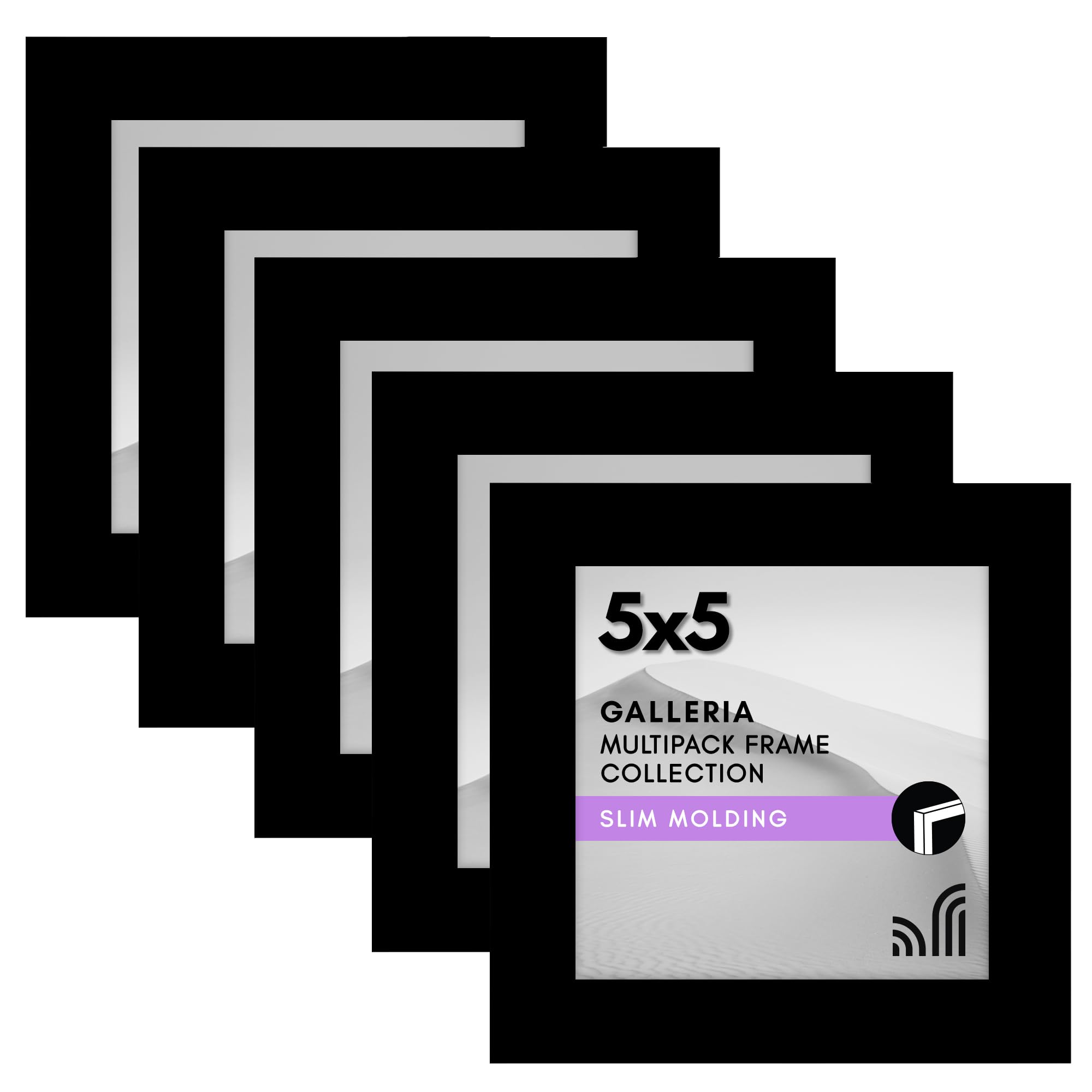 Americanflat 5x5 Picture Frame with Polished Plexiglass - Set of 5 - Galleria Collection - Gallery Wall Frame Set for Tabletop and Wall Display - Black