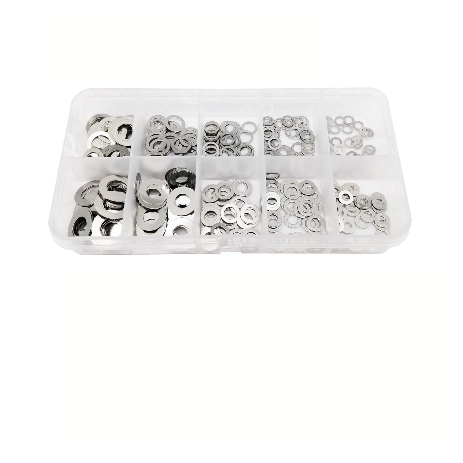 Juego surtido con arandelas 1 Juego de arandela plana ultrafina ajuste M3 a M20, 0,1mm,2mm,30mm, Kit junta cuña, caja acero inoxidable(0.1mm 500pcs)