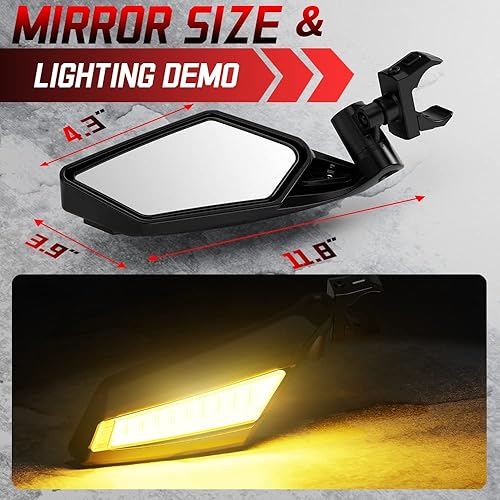 Miniatura 2 de Esploratori UTV - Espejos laterales para barra enrollable de 1.5 a 2 pulgadas, espejos laterales RZR con luces LED intermitentes, espejo ajustable
