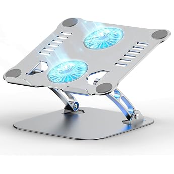 Laptop Stand Height Adjustable with RGB Fan Foldable Stand Made of Aluminum Alloy Ventilated Notebook Stand Holder Ergonomically Compatible with All MacBooks Laptops 10-17 Inches