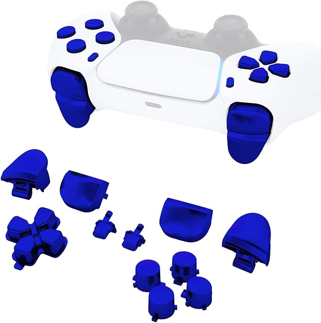 eXtremeRate Wymiana D-pad R1 L1 R2 L2 Wyzwalacze Opcje Udostępniania Przyciski Twarzy dla ps5 controller, Niestandardowe Przyciski Pełnego Zestawu Zestawy Naprawcze - Chrom Niebieski