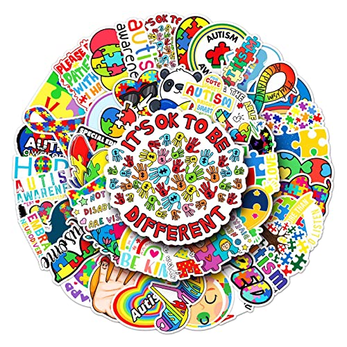 ATMBD Autism Stickers for Kids 50Pcs Autism Awareness Waterproof Vinyl Decals for Laptops Colorful Caring Autistic Children Day Sticker for Decor Water Bottle Cup Phone Journals
