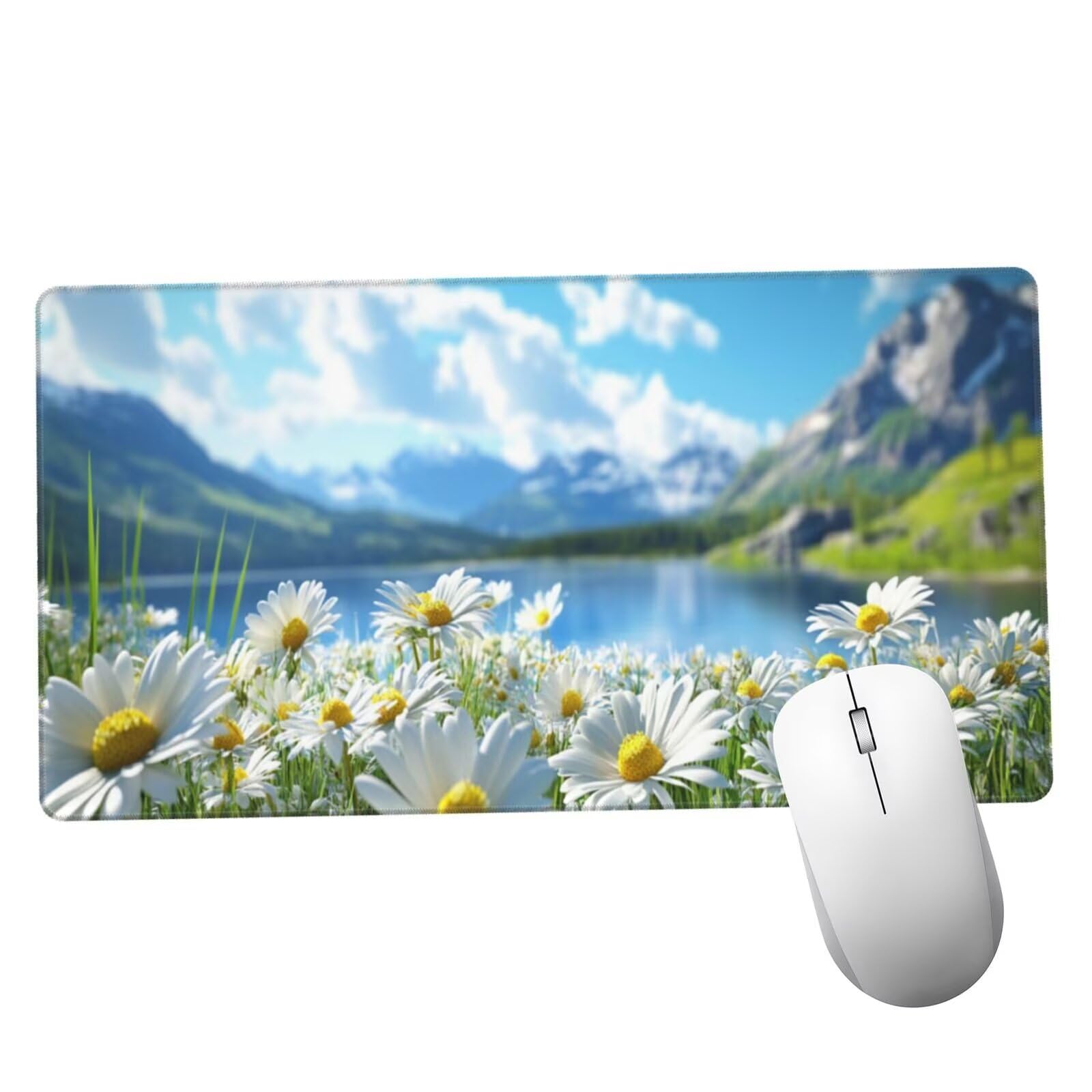 Niebieska podkładka pod mysz XXL krajobraz mata na biurko 1600 x 800 x 3 mm zmywalna podkładka do gier na laptopa, z antypoślizgową gumową podstawą do gier, PC, pracowników biurowych Y1435