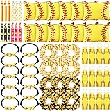 60 Pcs Softball Party Favors Softball Gifts Set, 12 Softball Cosmetic Bag 12 Lipstick Holder 12 Softball Hair Ties 12 Sport Hair Scrunchies 12 Adjustable Bracelet Toiletry Bag for Women Girl Birthday
