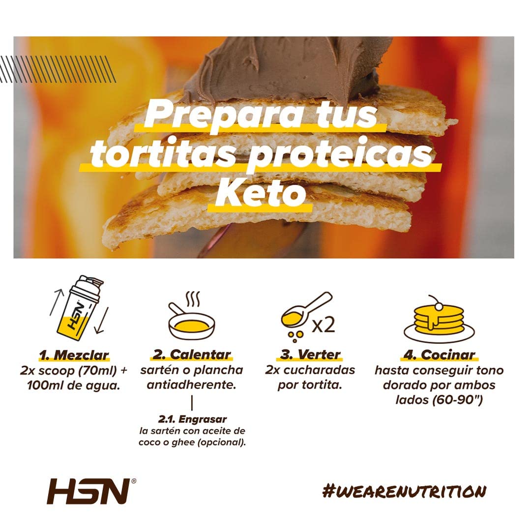 Tortitas Proteicas Sin Gluten Keto Cakes de HSN | Sabor Mantequilla 500 g = 10 Tomas por Envase | Protein Pancake Ideal para la Dieta Cetogénica | Apto Vegetariano, Sin Azúcar añadido
