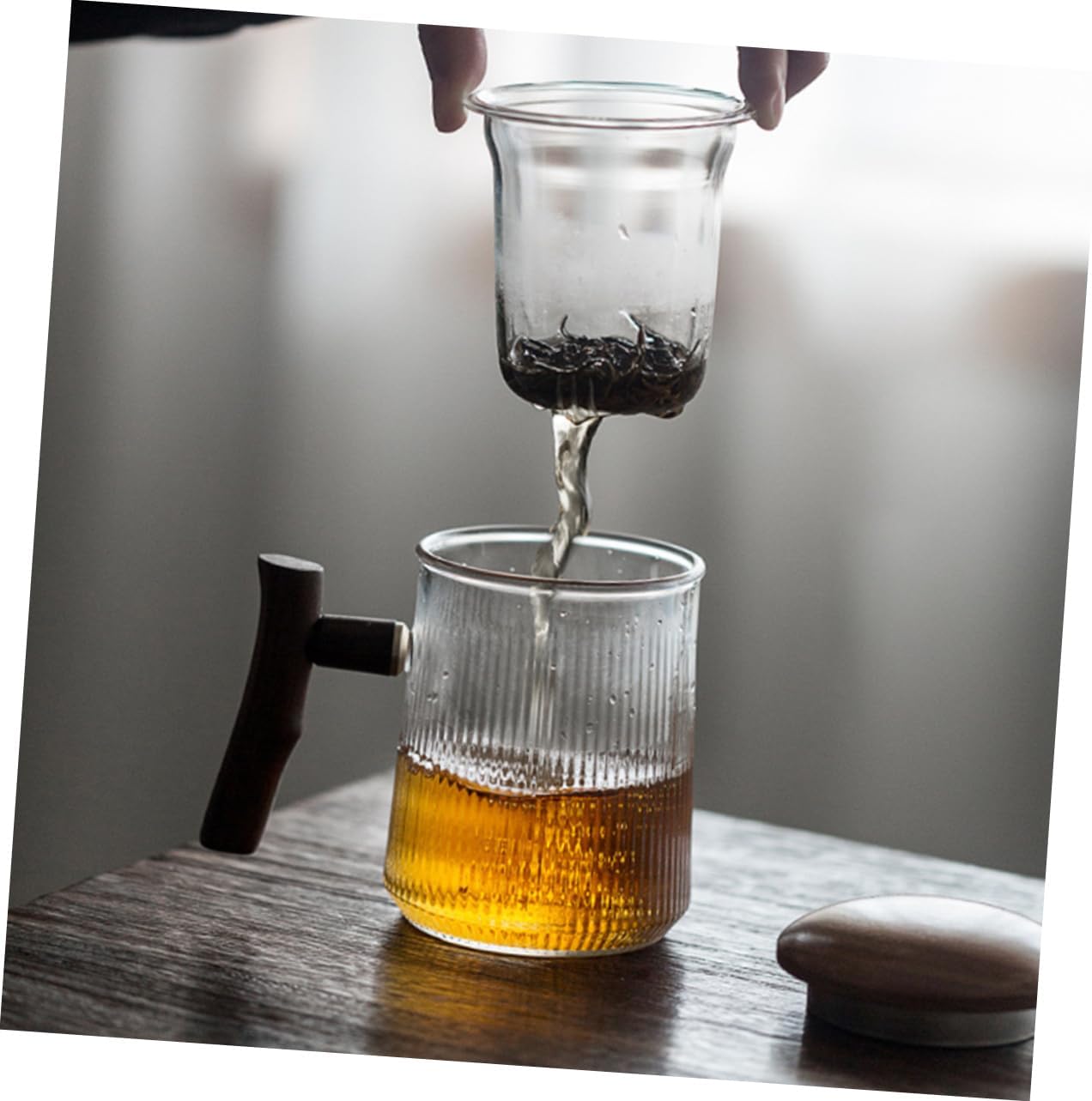 Alipis Elegant Striped Glass Tea Cup Infuser and Lid for Tea Milk Water and Juice Suitable for Family Friends Co-workers