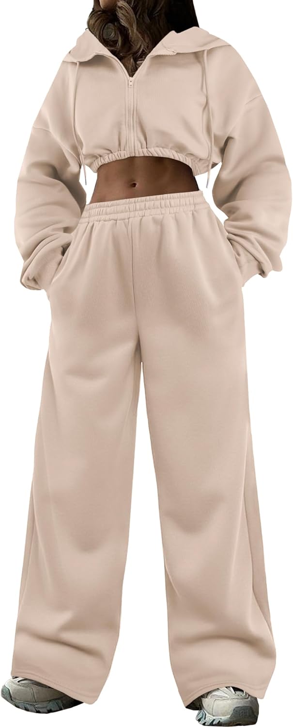 LovelyWholesale Sweatsuits Women 2 Piece Outfit Cropped Zip Up Hoodie and Sweatpants Sets - Image 3
