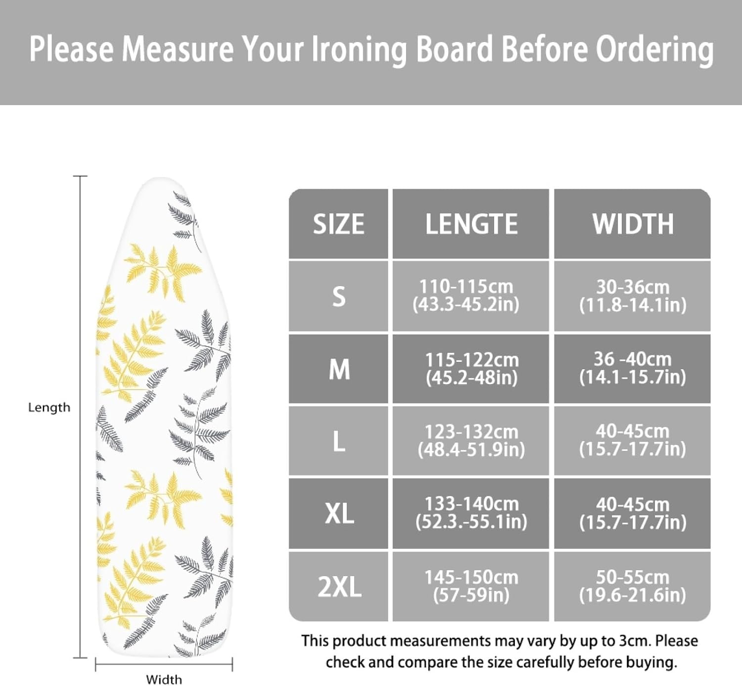 Large Ironing Board Cover and Pad 59x19 Yellow Dark Gray Bar Iron Table Cover with Padding,Extra Wide,Resist Scorching and Staining,Heatproof,Adjustable Fastener Durable Stain