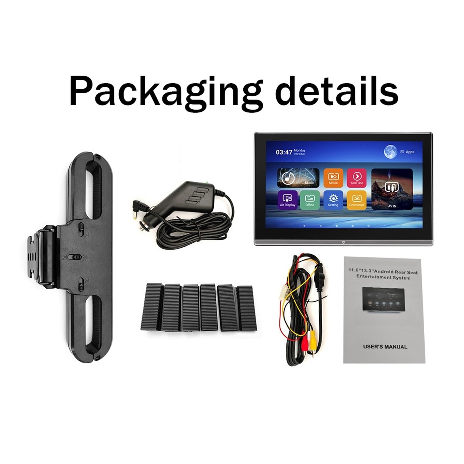 Écran Tactile IPS Double HMDI 13,3"/14" for Appui-tête De Voiture, Lecteur Vidéo, Musique, FM, BT(13.3 inch 2G-32G-1P)
