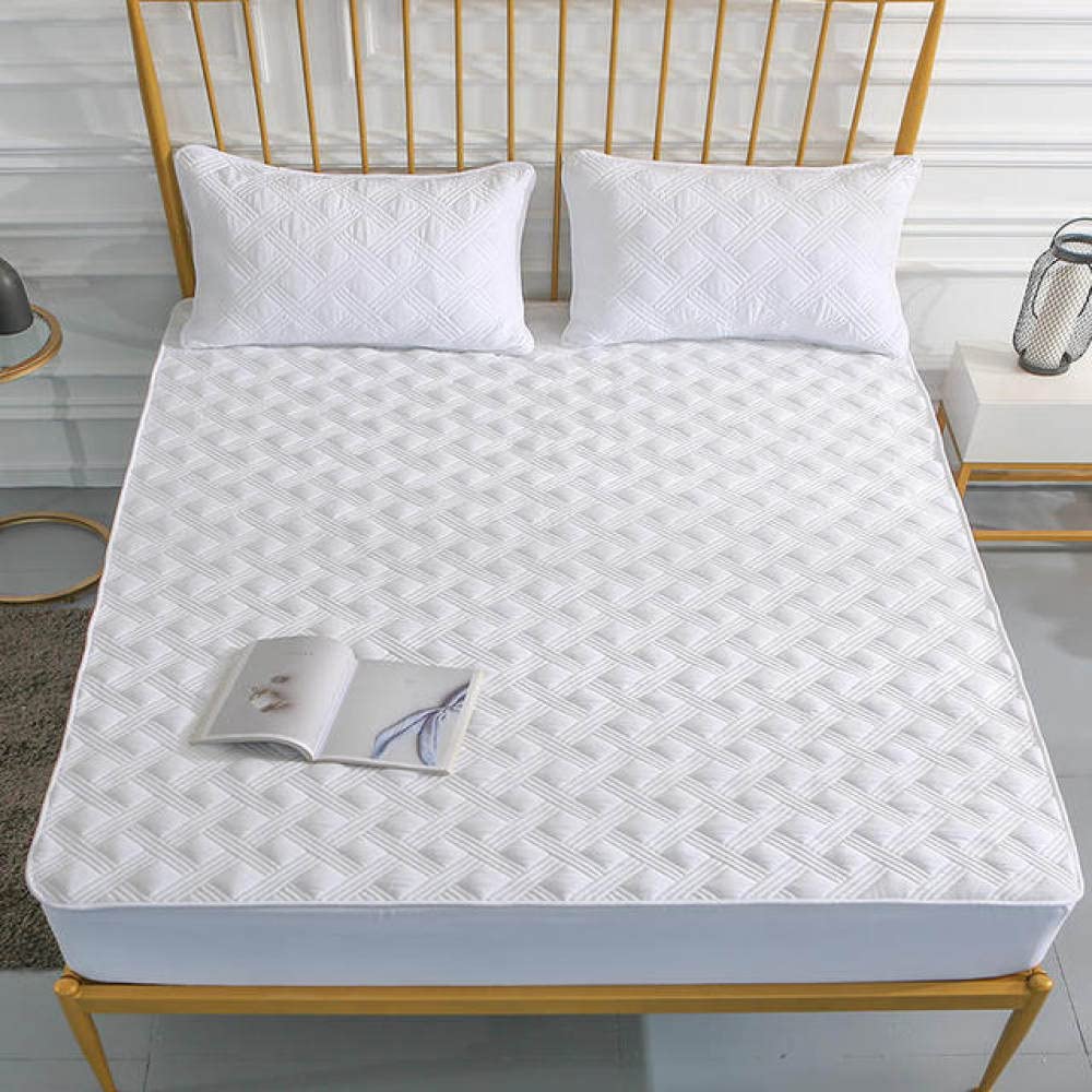 Moderna Funda de colchón Acolchada 100% algodón de algodón Puro, Suave y Espesa, Funda de Cama Queen King Personalizada sin Funda de Almohada, Cuadrado Blanco, 140x200x30cm