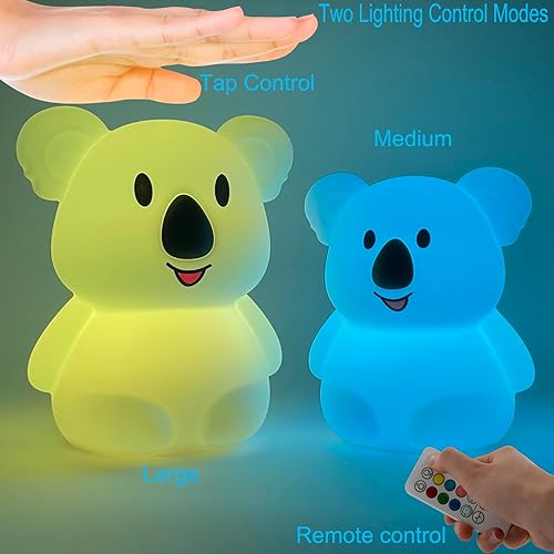 Miniatura 2 de Luces nocturnas grandes de koala para habitación de los niños, lámpara de noche para dormitorio, luz de estado de ánimo, resistente a la rotura,
