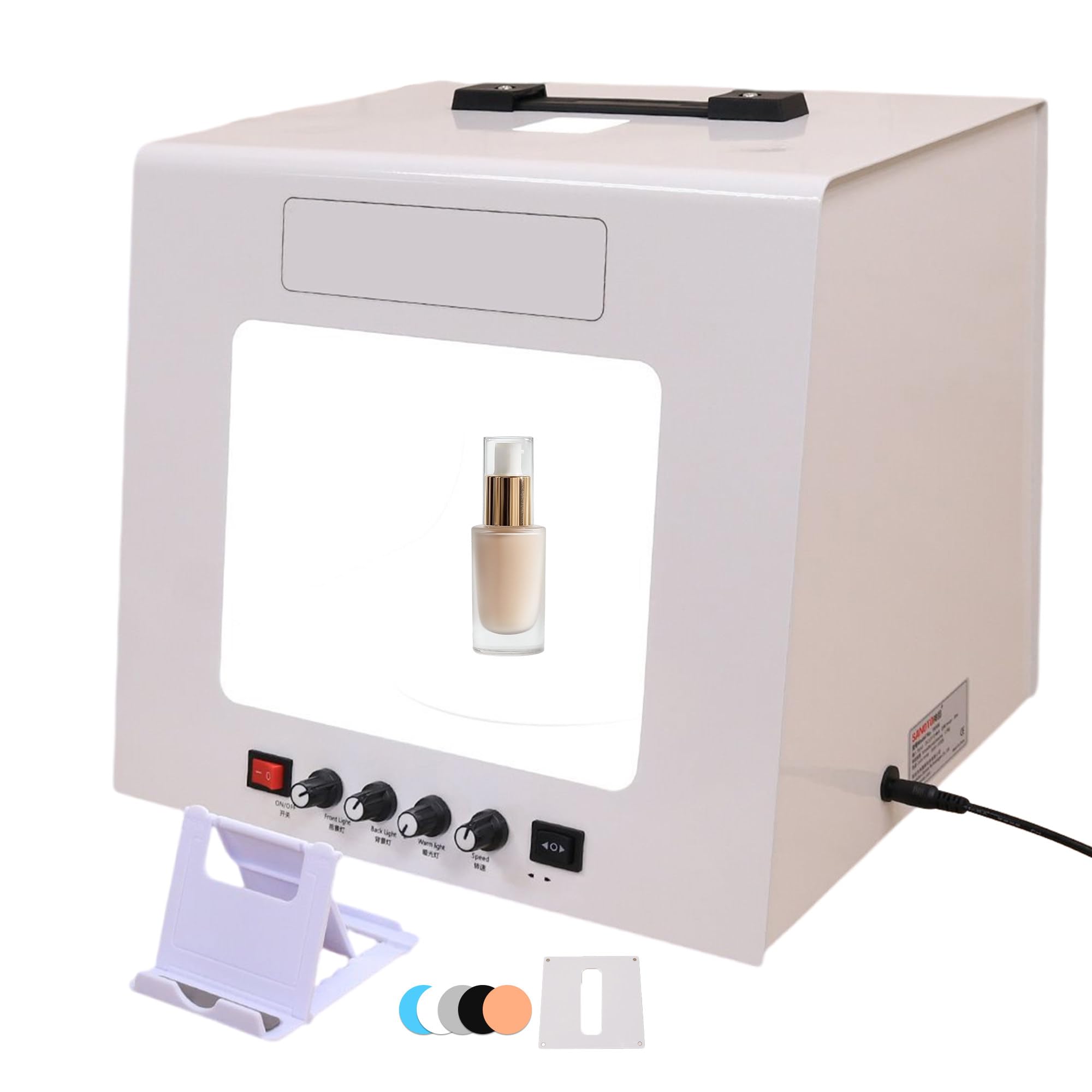 Mini caja de luz para estudio fotográfico para objetos pequeños, iluminación de 4 lados, luz y velocidad ajustables, tocadiscos fotográficos para joyas, cosméticos y manualidades