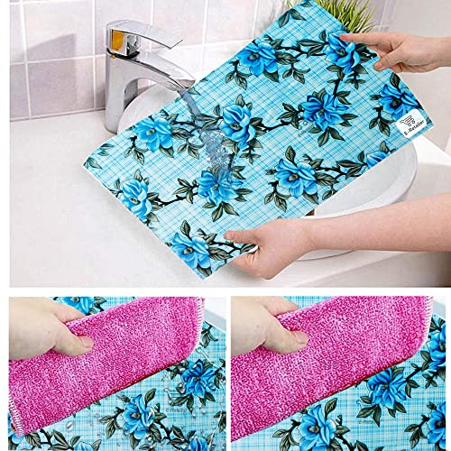 Image of Multipurpose Waterproof PVC Refrigerator /Fridge Drawer Mats Washable Non-Slip Shelf Liners for Kitchen Set of 4 Pcs (Floral Blue, 17.5x11.5 Inch)