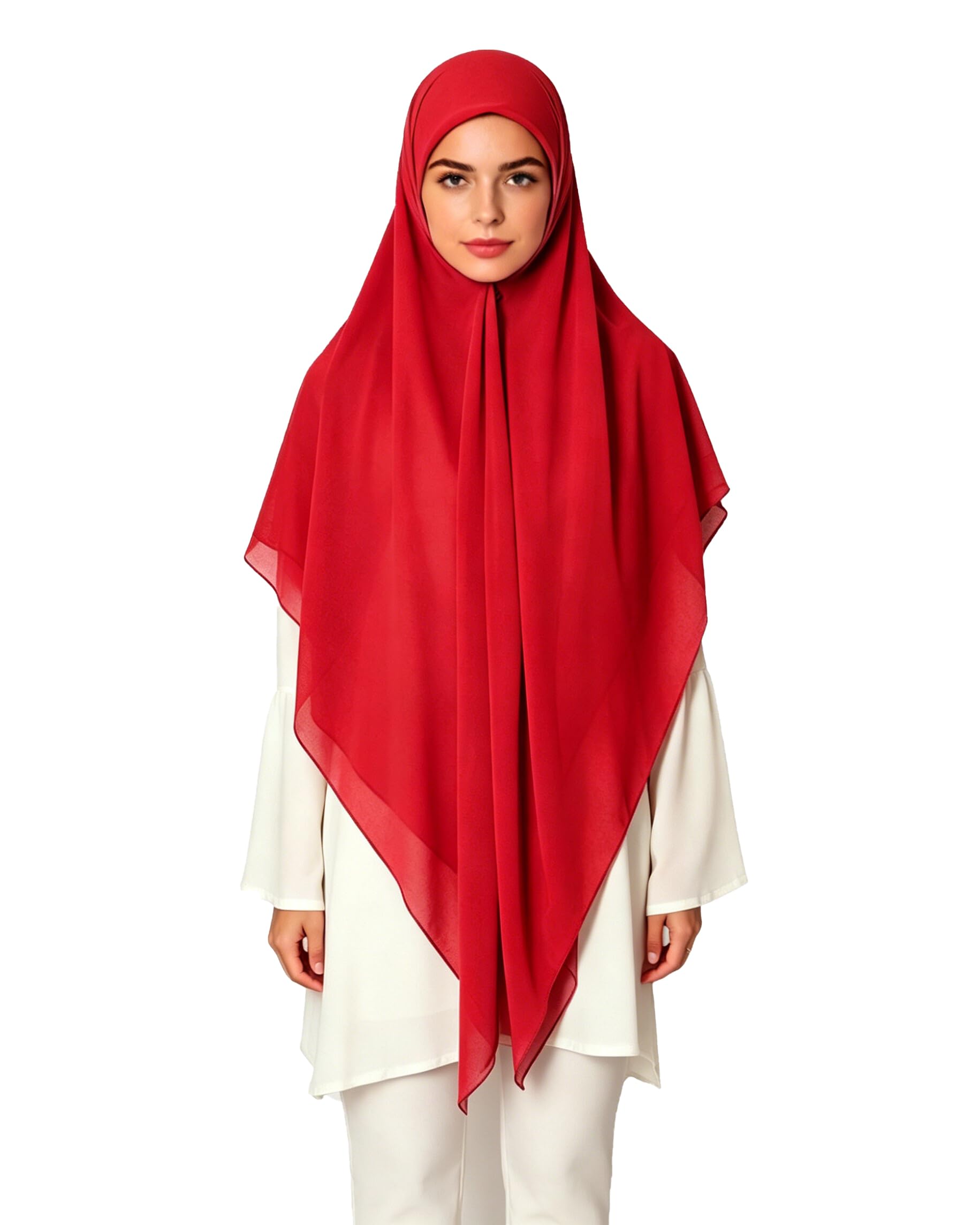 Lina & Lily Premium Chiffon Hijab Head Scarf Shawl Wrap for Muslim Women Square 145 x 145cm (Red)