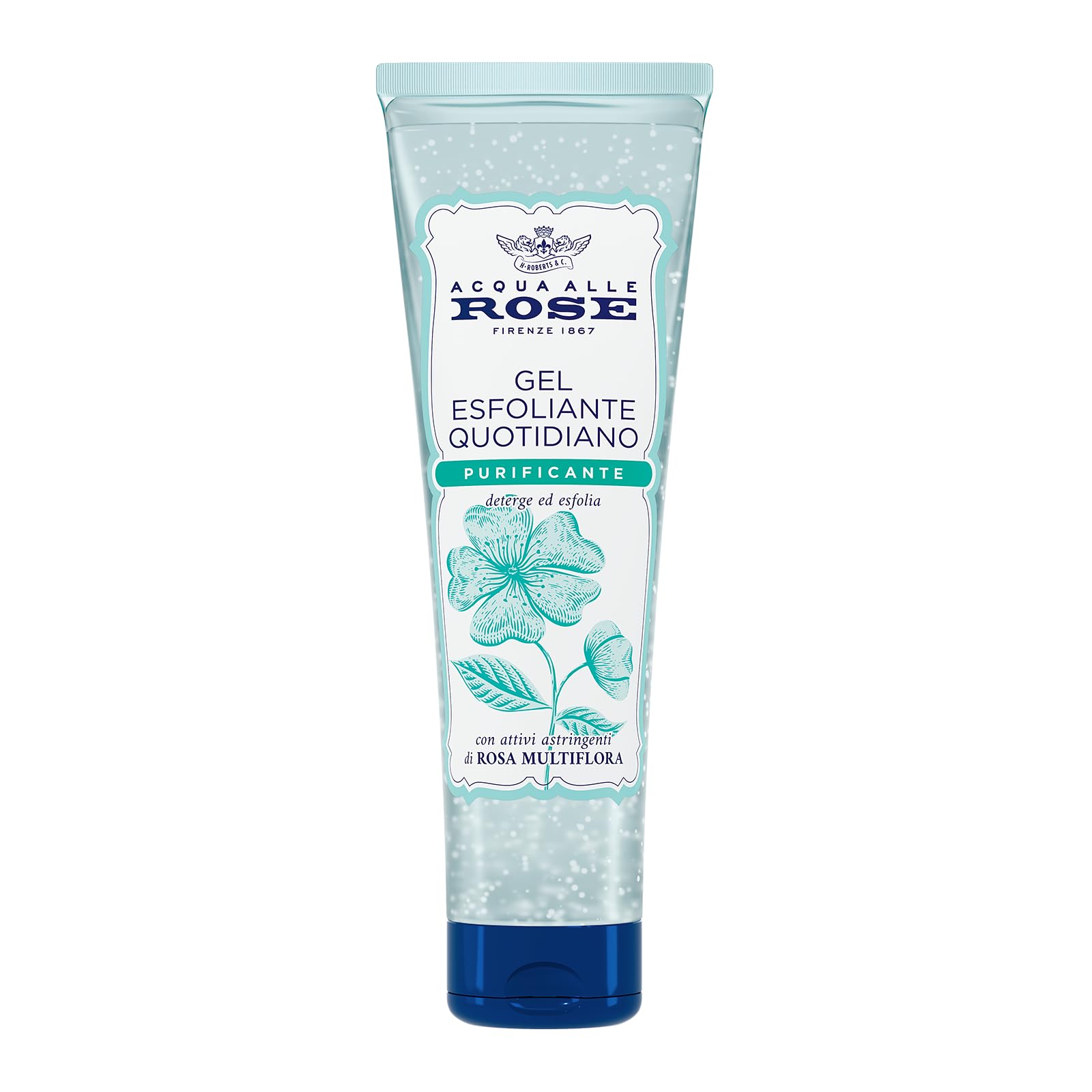 Acqua alle Rose, Gel Esfoliante Purificante per Uso Quotidiano, Scrub Viso Delicato, Detergente per Pelli Normali, Miste o Grasse, 150 ml