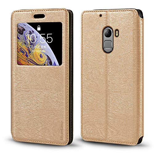 Lenovo Vibe X3 Case, Wood Grain Leather Case with Card Holder and Window, Magnetic Flip Cover for Lenovo Vibe X3