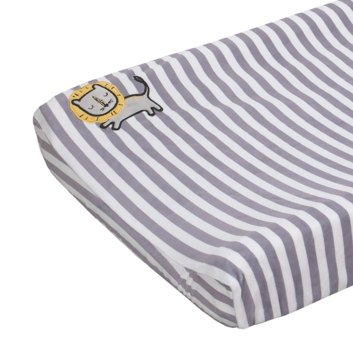 Little Love By Nojo Roarsome Lion, Grey, White Stripe Plush Changing Pad Cover With Yellow Lion Applique, Grey, White, Yellow-image-47