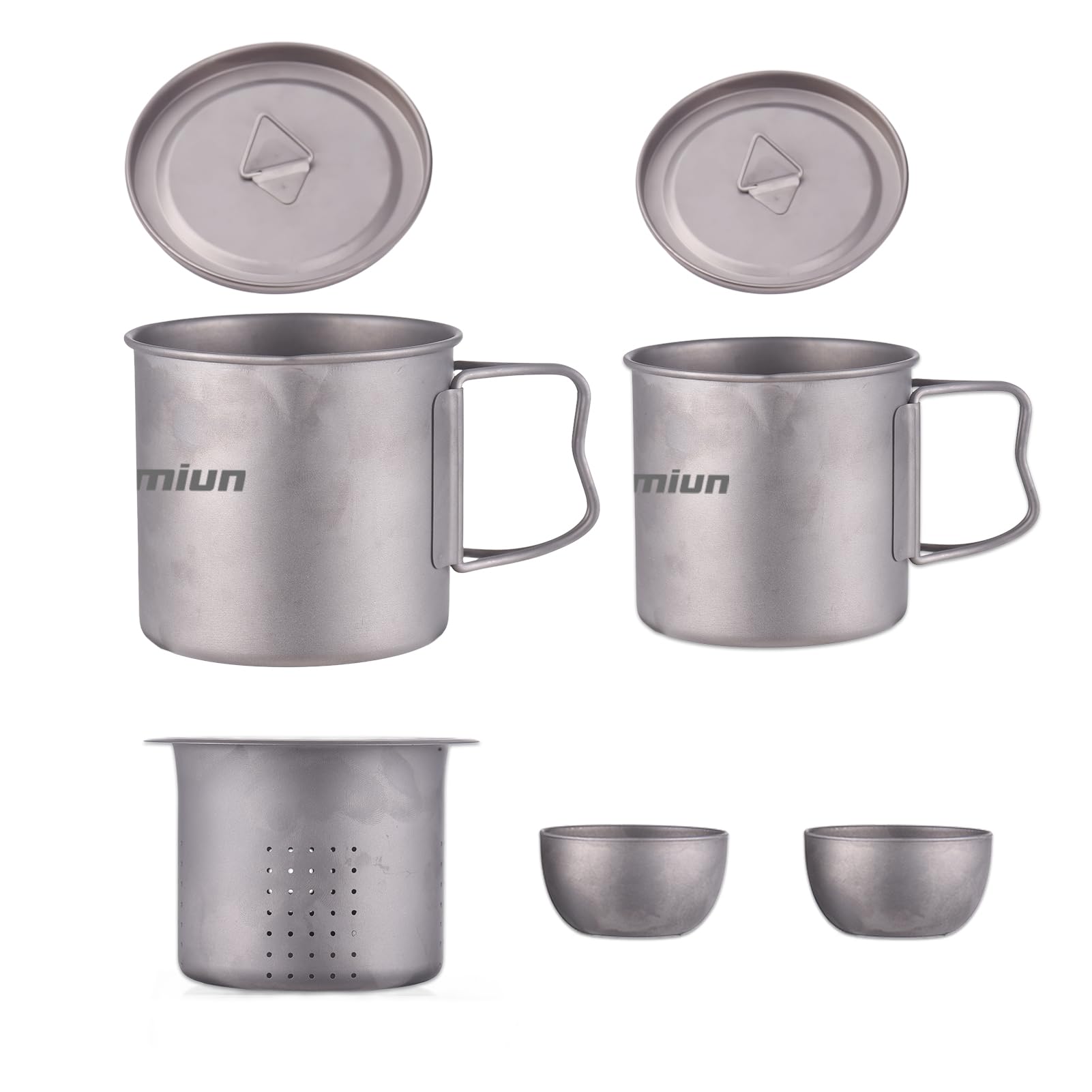 Aomiun Titanium Camping Cup with Lid, Camping Mug 600ml 400ml Compact Foldable Handles Tea Filter Easy Clean Lightweight for Outdoor Hiking Travel