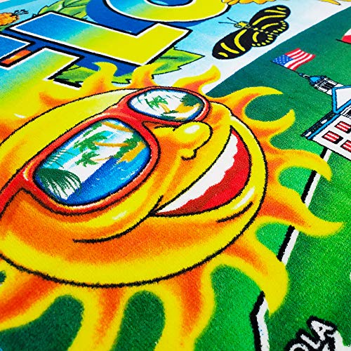 Florida Map Beach Towel 30 X 60 Inch 100% Cotton - Sunshine State (One Towel) #TOP2