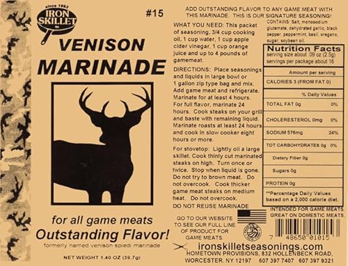 Venison Marinade & Deer Meat Seasoning- By Iron Skillet Seasonings. Great on Deer Steaks!