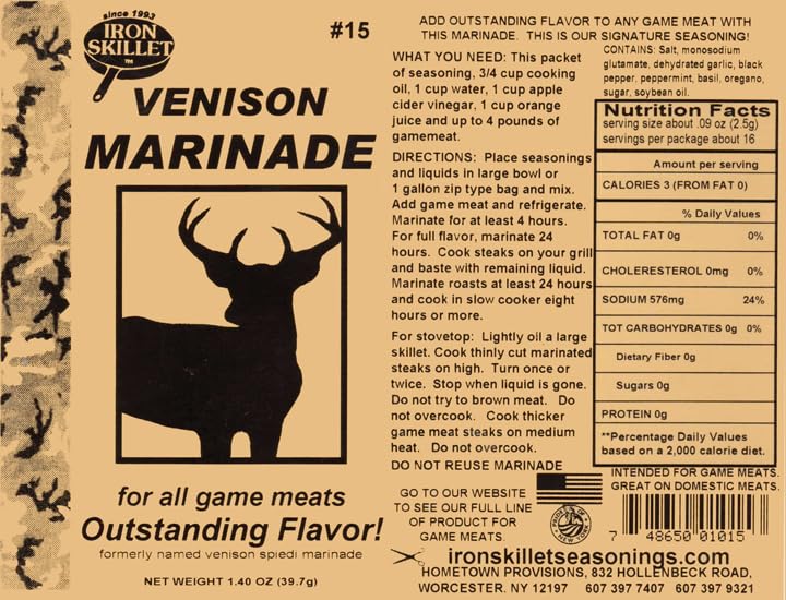 Venison Marinade & Deer Meat Seasoning- By Iron Skillet Seasonings. Great on Deer Steaks!