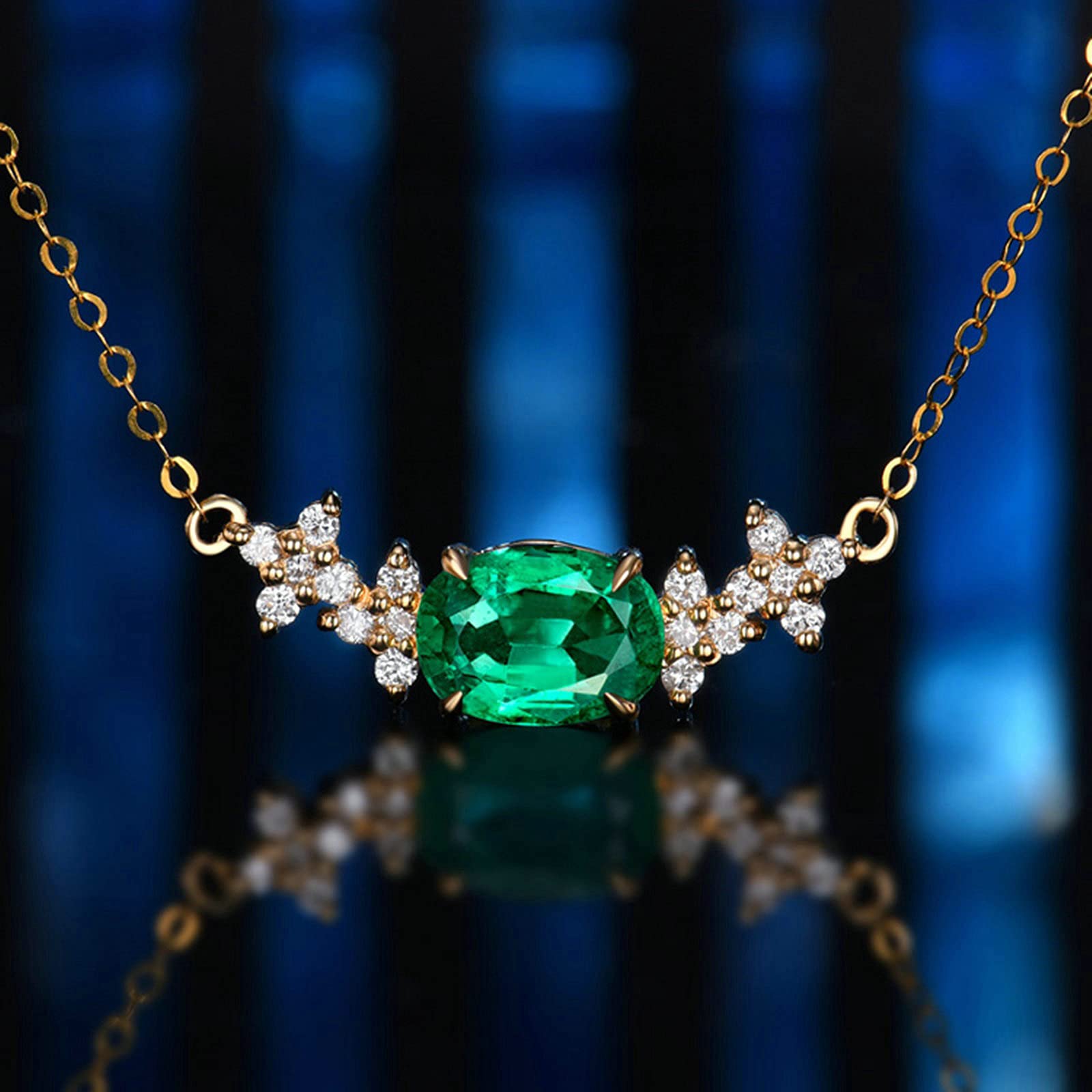 Collar con colgante, flor con esmeralda ovalada creada en laboratorio, oro de 1 quilates de 18 quilates/plata de ley 925, collares con colgante para mujeres y niñas, regalo para el día de la madre/día