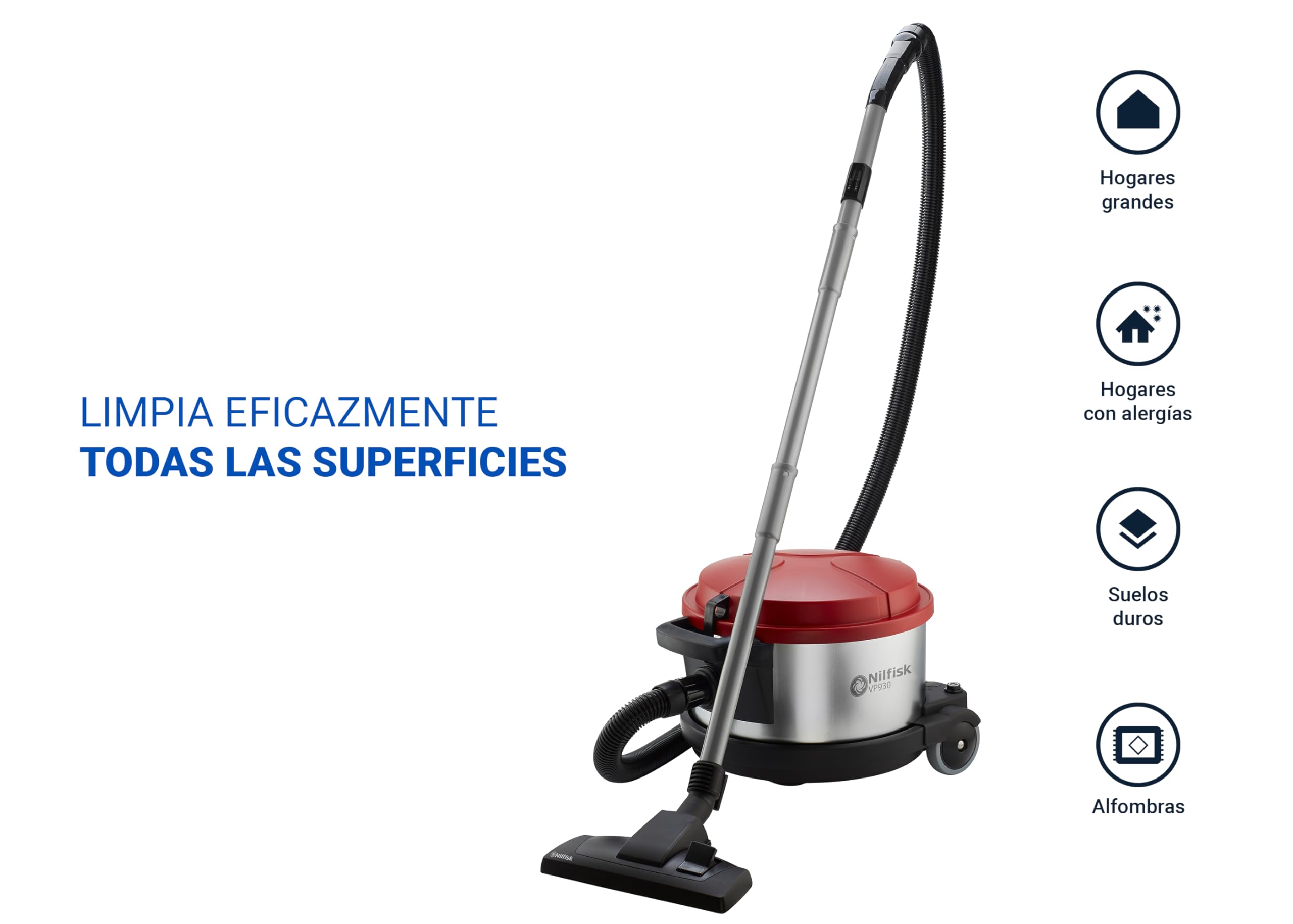 Nilfisk Aspiradora VP930 para Suelos y Alfombras - Aspirador de Trineo Silencioso, Potente y Anti-Alérgenos con Filtro HEPA