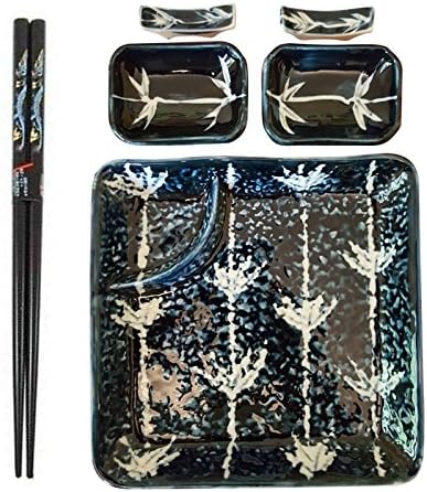 Sushi Dinnerware Set - Sushi Plate Set for 2 - Gift Set with Sauce Dish and Japanese Chopsticks - Includes Bonus Recipe Ebook