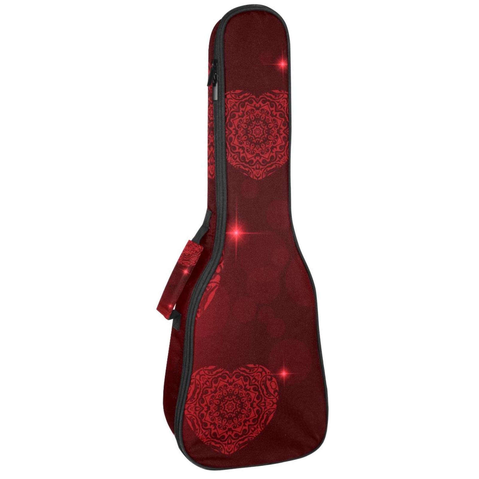 Gigbag für Tenor-Ukulele, wasserdicht, gepolsterter Rucksack, ideal für Sopran-Konzert (53 / 61 cm), rote dekorative Valentinstag-Herzen