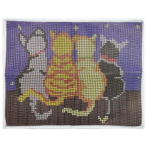 Image of Howie's Latch Hook Kit, DIY Cats Rug Crochet Yarn Kits for Adults, Color Preprinted Pattern Embroidery Decoration (Cats-Night, 19.69 x 14.96 inch)
