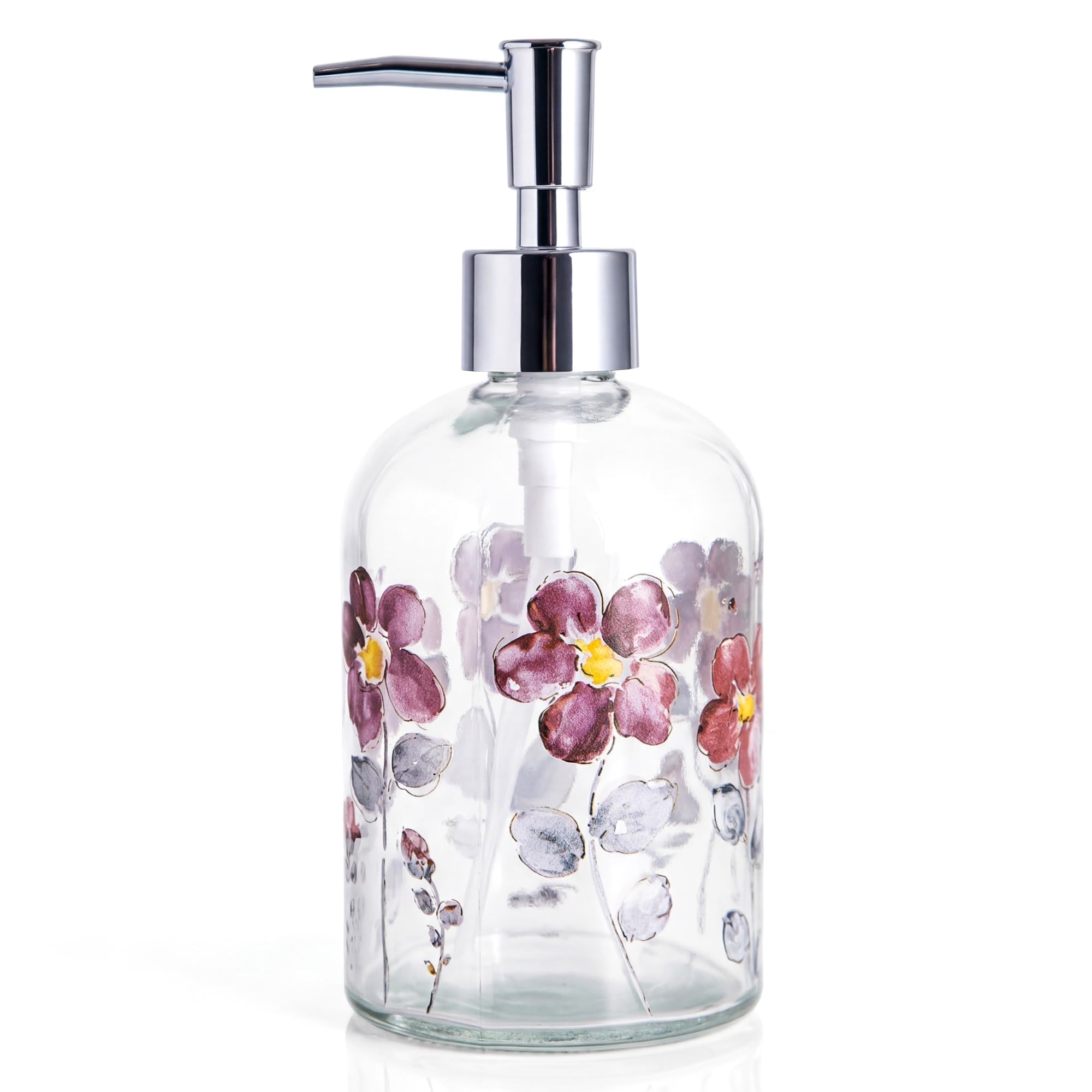Photo 1 of 17oz Glass Soap Dispenser with Plastic Pump for Kitchen and Bathroom, Refillable Liquid Clear Bottle for Dish Soap & Hand Soap(Flower)