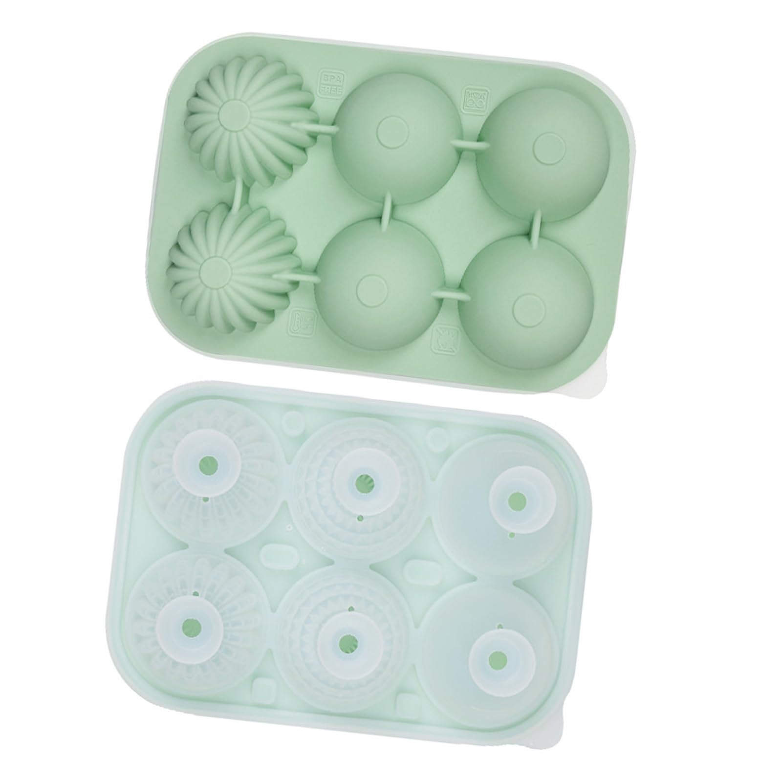 Kalttoy Green Silicone Ice For Cocktails Juices 6 Round Cavities Efficient Large Ice Cubes Tray Safe Lid With Funnel Silicone Cubes Tray With Lid And Funnel