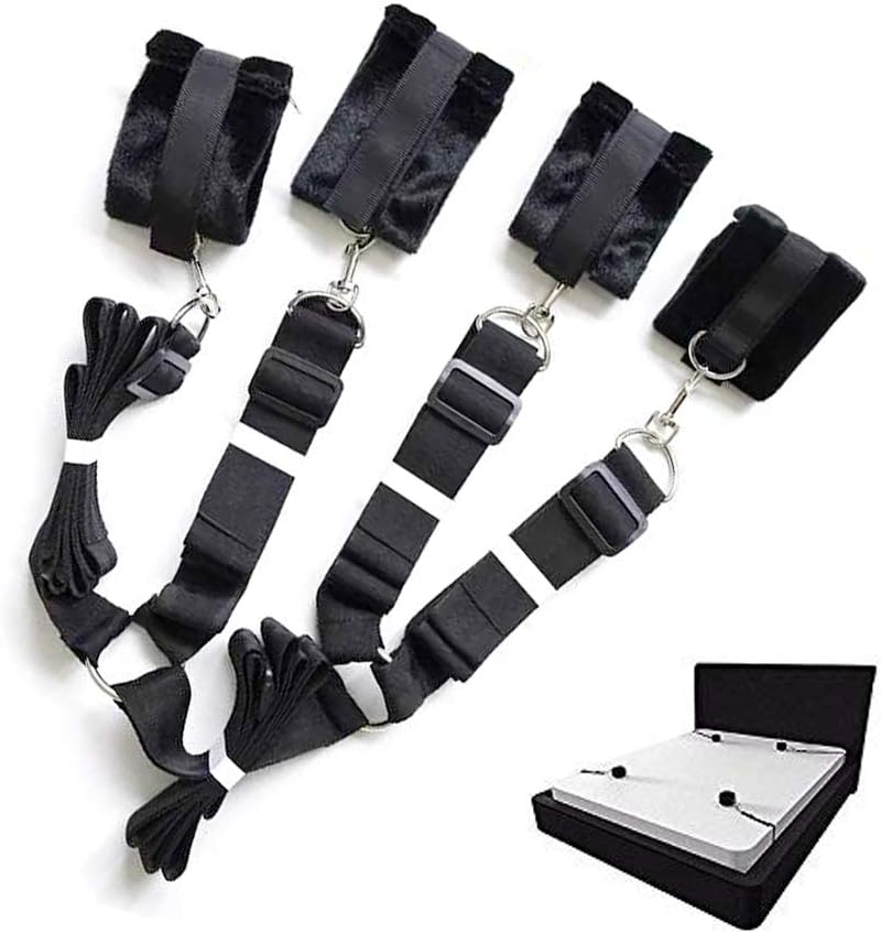 FUNBLUE Under the Bed Restraints straps with adjustable movement straps for legs, ankles and wrists, maintain posture, stretch- Fits Any scene(Black)
