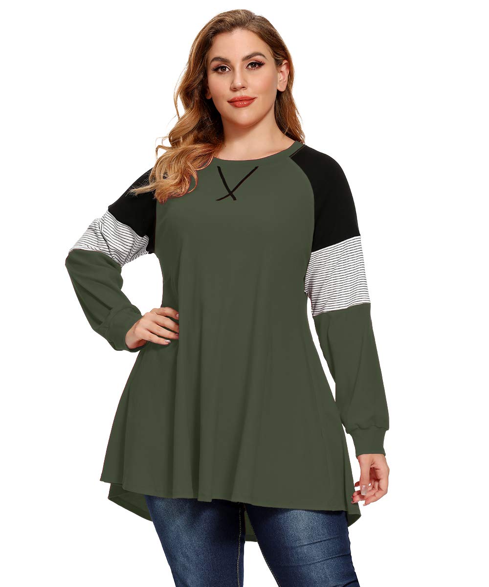 LARACE Plus Size Tops Women Pullover Sweatshirt Color Block Tee Long Sleeve Tunic Striped Raglan Shirt