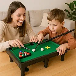 Mesa de Bilhar Infantil, 44cm x 25cm, com 2 Tacos, 11 Bolas, Base Plástica, Verde, Brinquedo Mesa De Bilhar Snooker Sinuca Com 2 Tacos