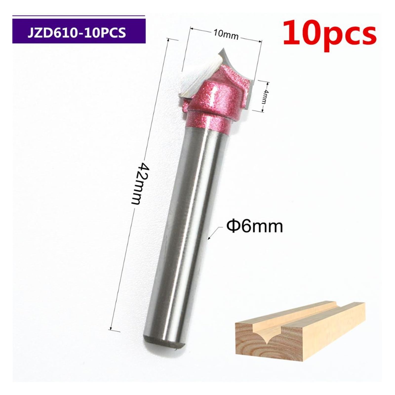 Fresa de carpintería CNC de 6mm x 10mm de 10 Uds., fresa de extremo de carburo sólido de tungsteno, broca de enrutador de grabado de punta de aguja, MDF, fresa de extremo de madera