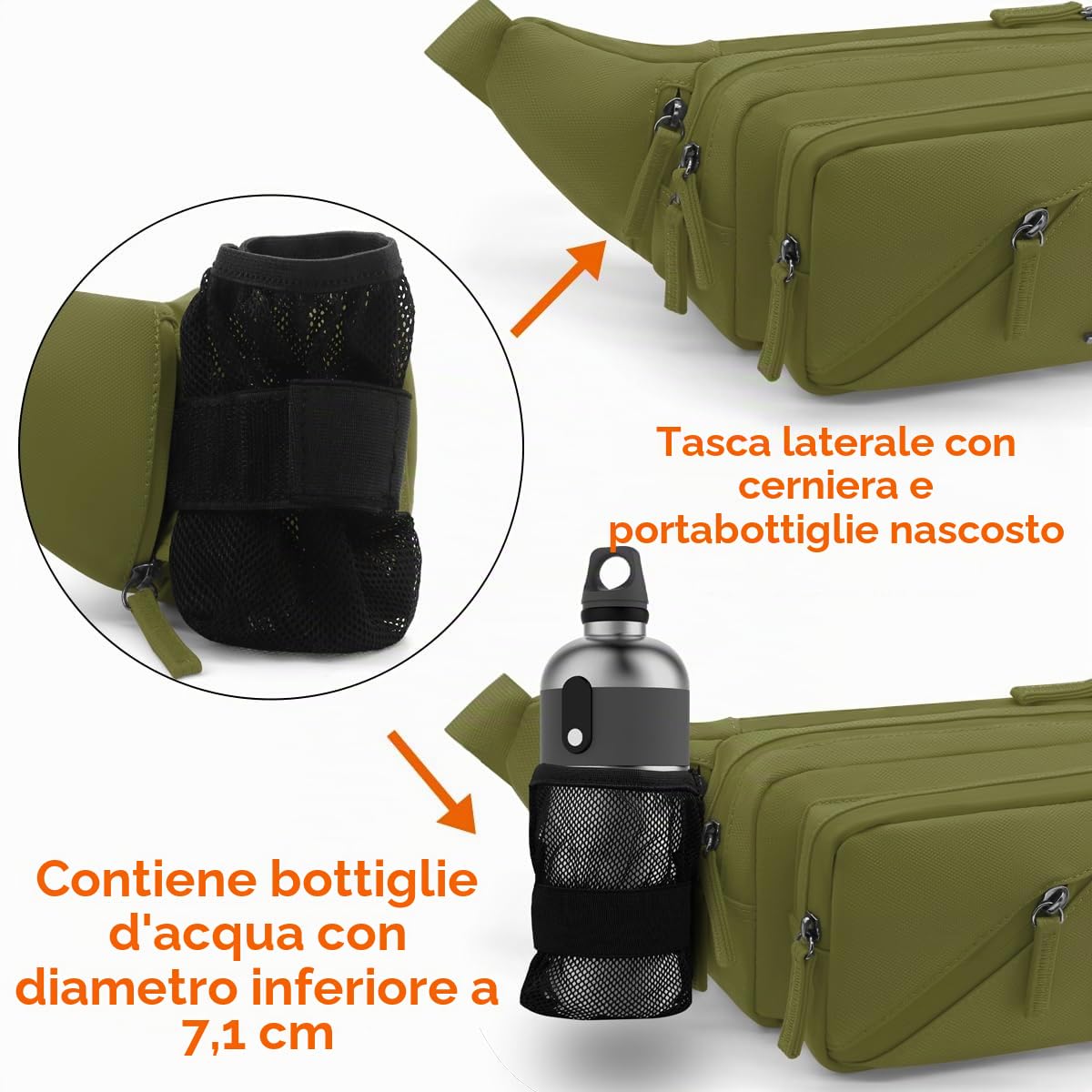 REETEE Marsupio Uomo Donna Impermeabile Marsupio Sportivo con Portaborraccia, Marsupio Trekking per Corsa, Campeggio, Viaggio, Escursionismo e Outdoor Sportivo (verde)