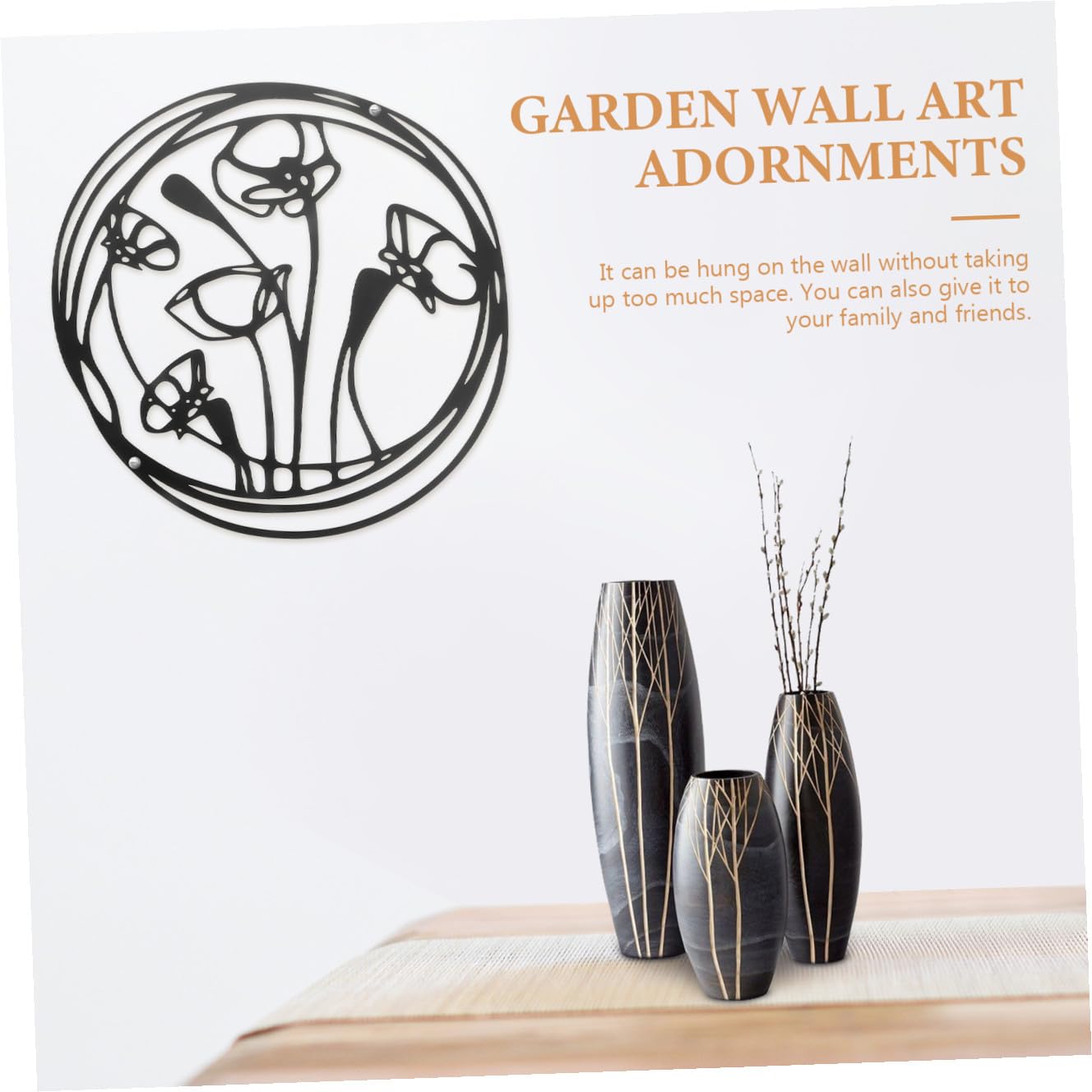 Amosfun Decorazione Murale in Ferro Nero a Fiore, Set 3 Pezzi