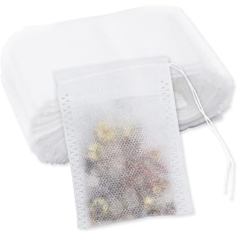 SZXMDKH 100 Empty Tea Bags Tea Filter with Drawstring for Loose Tea Coffee Spice 7 x 9 cm 2.75 x 3.54 inches cb001 White