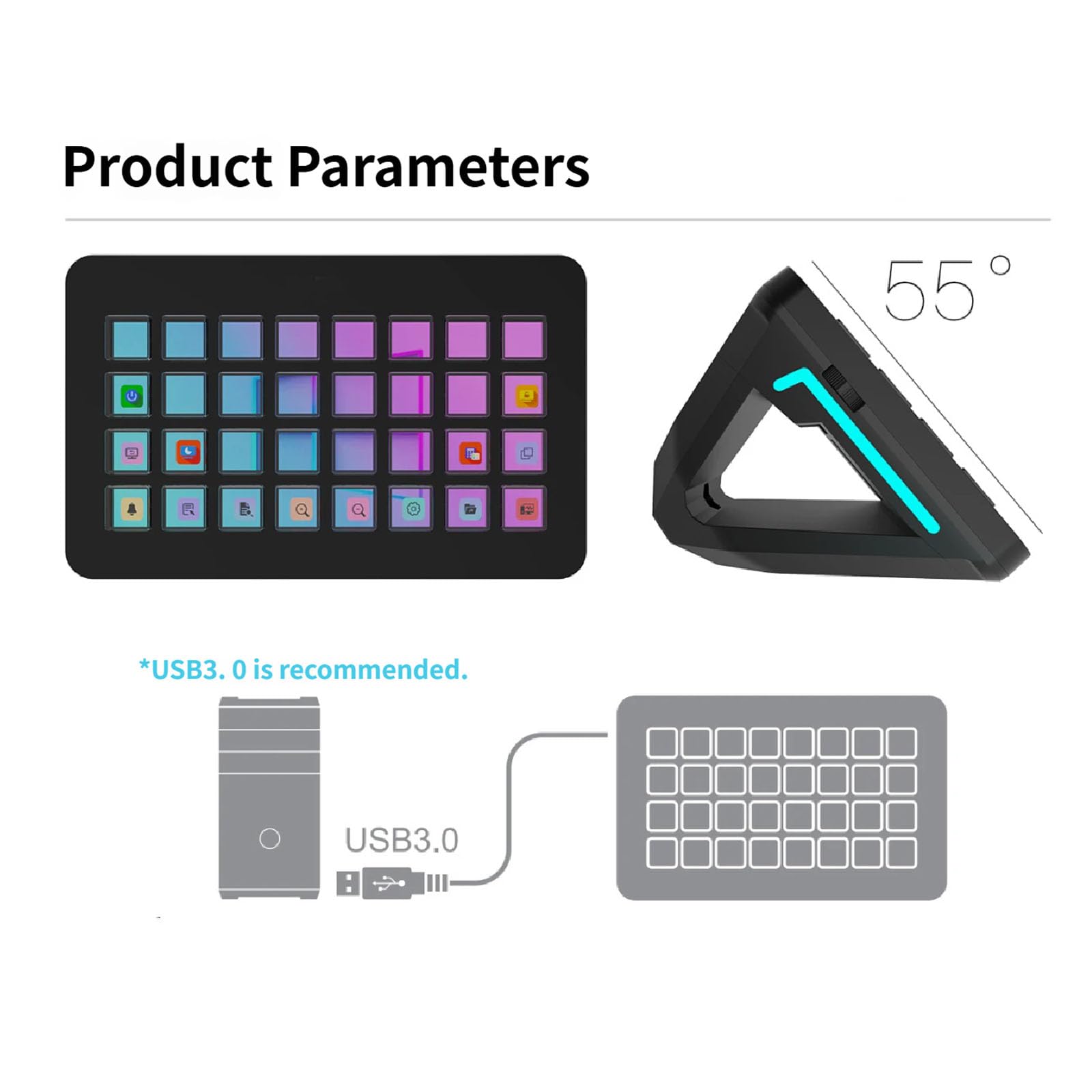 Pannello Controllo visivo Tastiera Personalizzabile a 32 per Controllo dello Streaming Live Streamdeck Migliora la produttività Streaming Lavoro