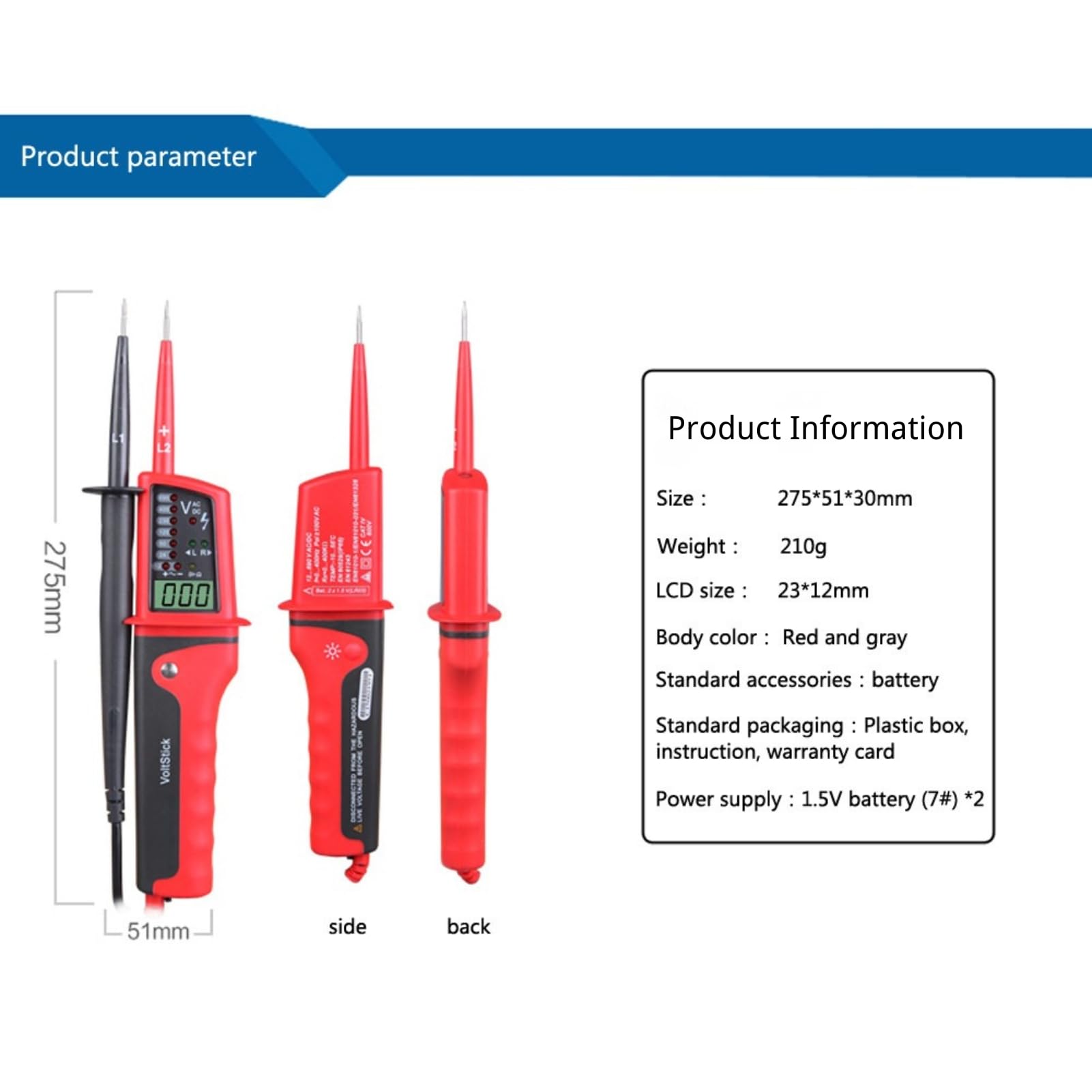 Jadeshay Probador de Voltaje y Continuidad,12V-690V CC e CA Universale Comprobador de Voltaje Medidor Tester Detección de Voltaje de Rango Automático Impermeable con Pantalla Digital y Indicador LED