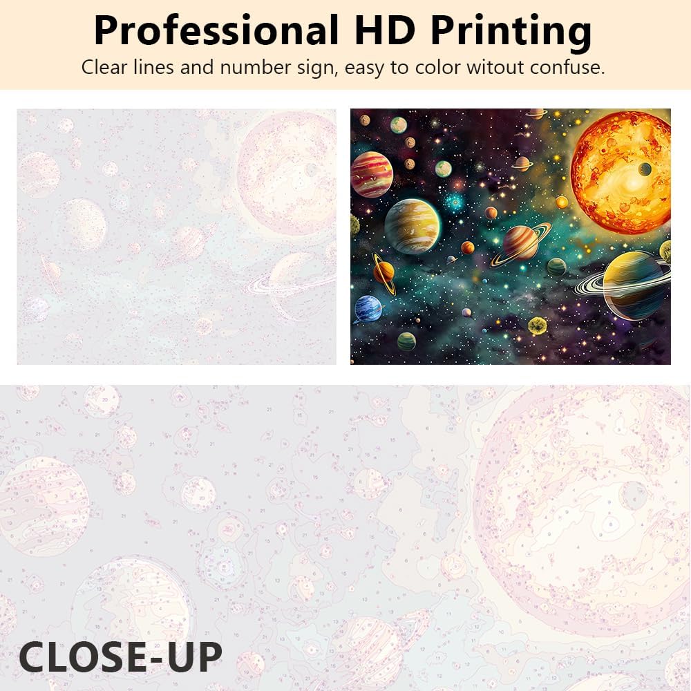 TUMOVO Adults Paint by Number Kits - Planets & Vibrant Nebula Digital Art, Color by Number for Adults with Cosmic Solar System Home Wall Decor, DIY Galaxy Painting Kits - 16"x20"