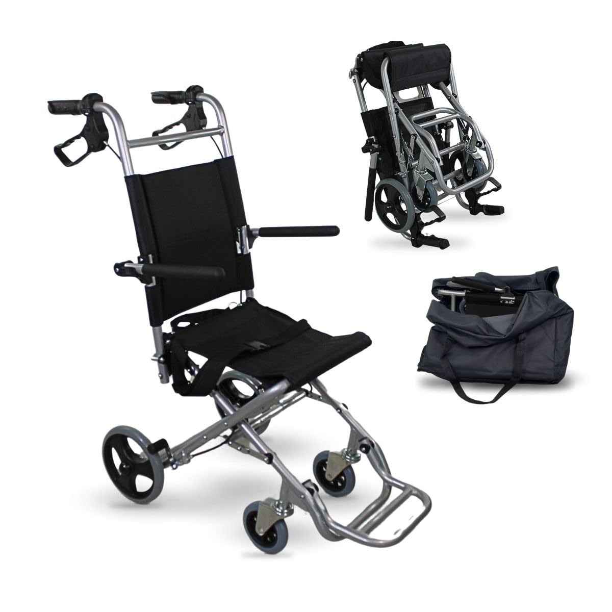 Mobiclinic, Silla de ruedas de tránsito, Neptuno, Aluminio, Plegable, Freno en manetas, Marca Española, Reposapiés plegables, a, Cinturón seguridad, Ergonómica, 93x 49.1x 96 cm