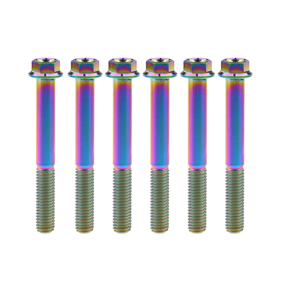 DWAMMEBRS M8x15-65mm Flange Hex Head Screws Pich 1.25mm Pack of 6 for Motorcycle Bike Parts(Rainbow,M8x60mm)