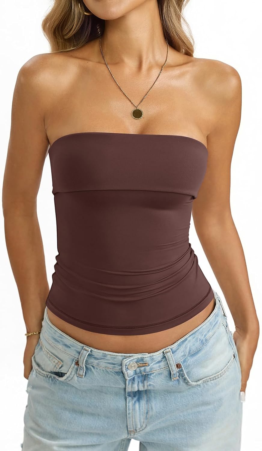 Womens Double Lined Tube Tops Non Slip Bandeau Strapless Shirts Slim Fit Sexy Going Out Tank Tops Summer 2026 - Image 2